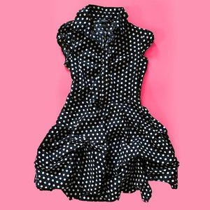 IZ Byer Retro Black and White Polka Dot Collared Gathered Dress